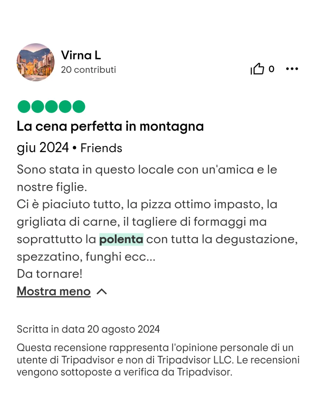 Recensione 1 Tripadvisor Polenta Mista Vecchio Mulino