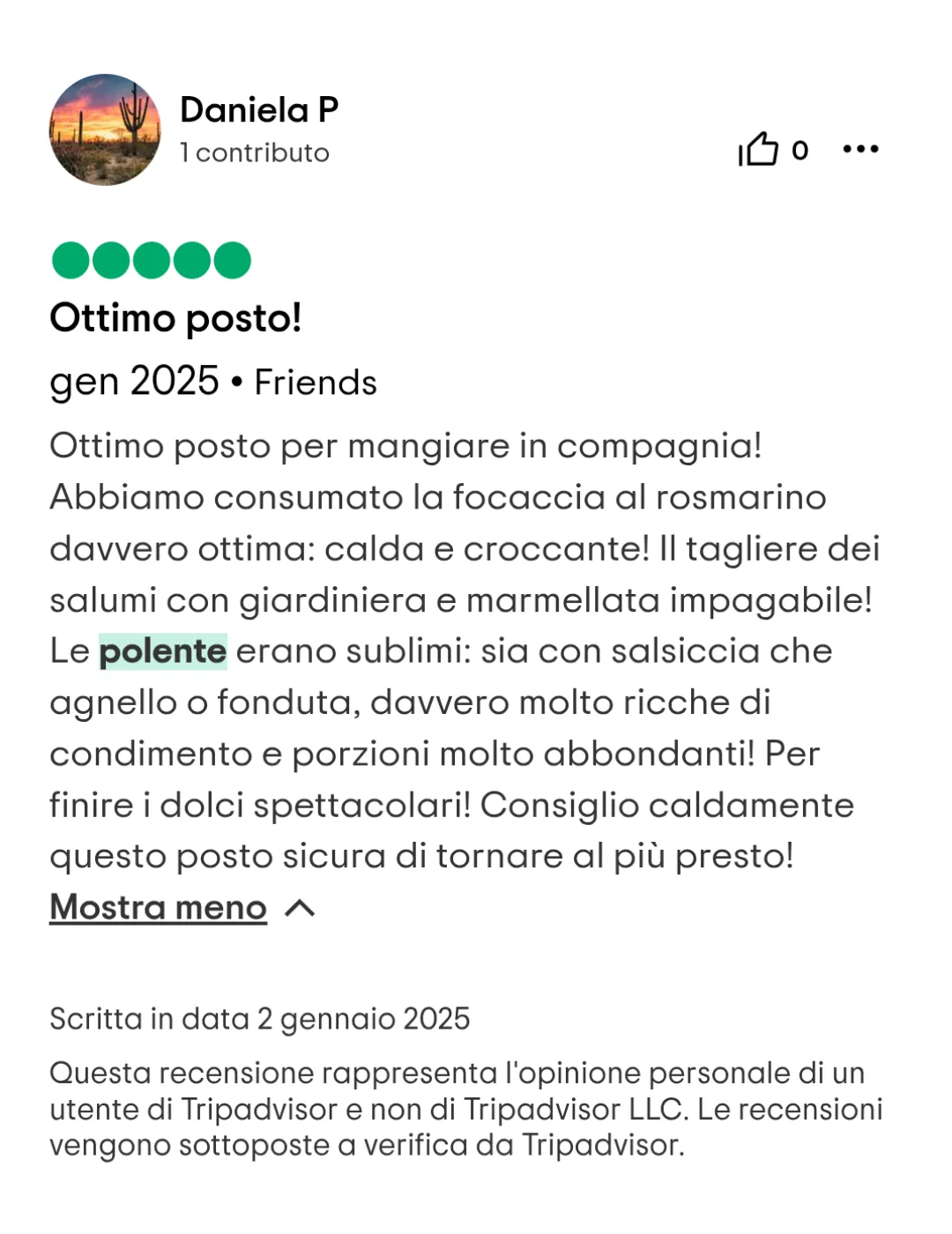 Recensione 10 Tripadvisor Polenta Mista Vecchio Mulino
