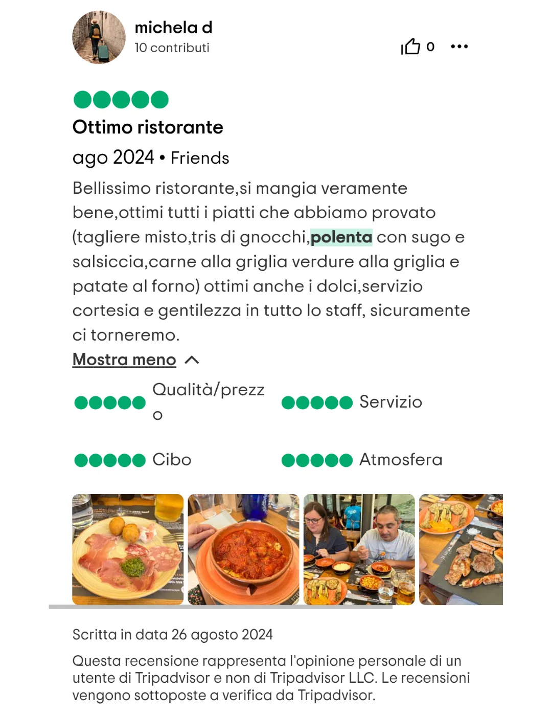 Recensione 2 Tripadvisor Polenta Mista Vecchio Mulino