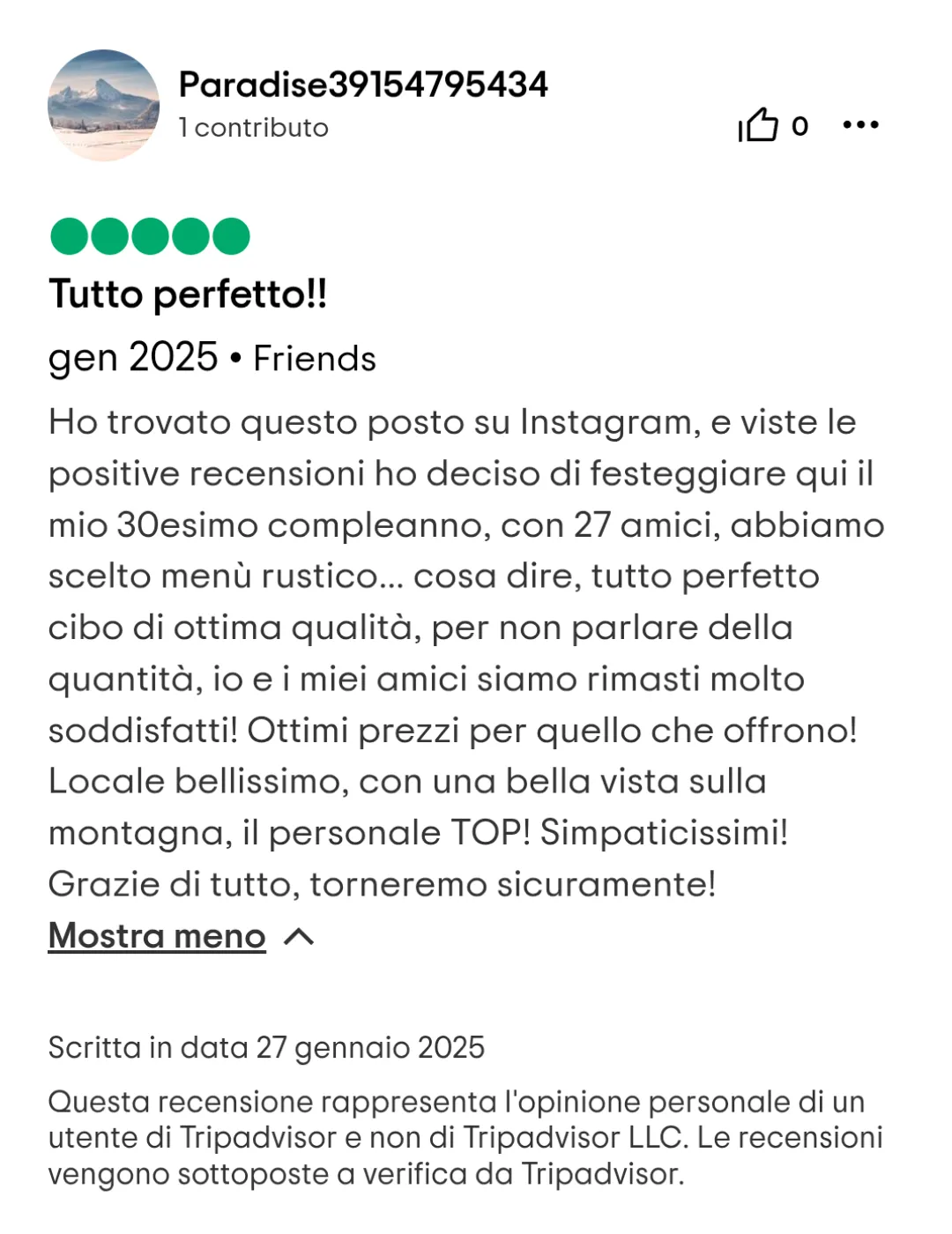 Recensione 2 Tripadvisor Ristorante Cuneo Vecchio Mulino
