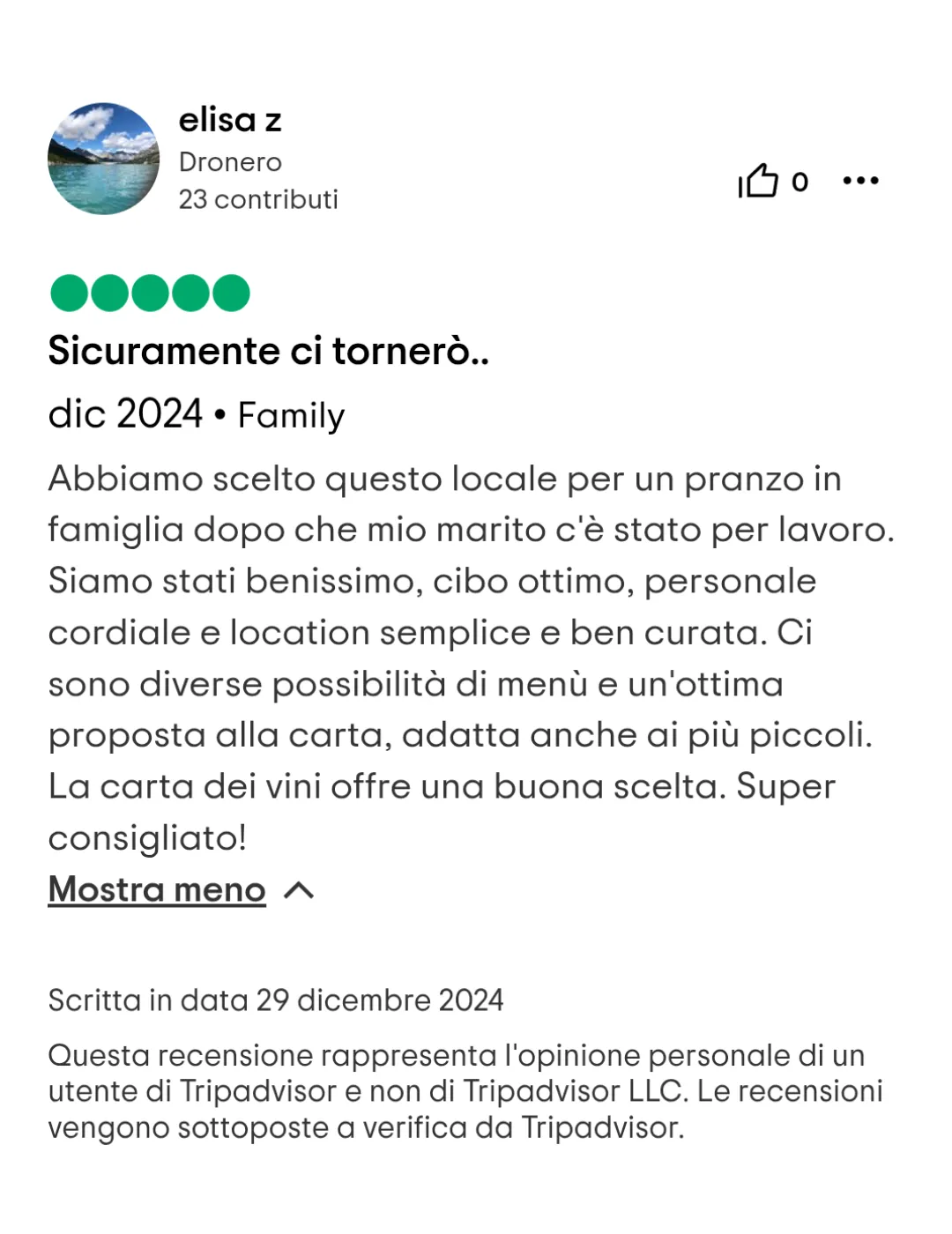 Recensione 4 Tripadvisor Ristorante Cuneo Vecchio Mulino