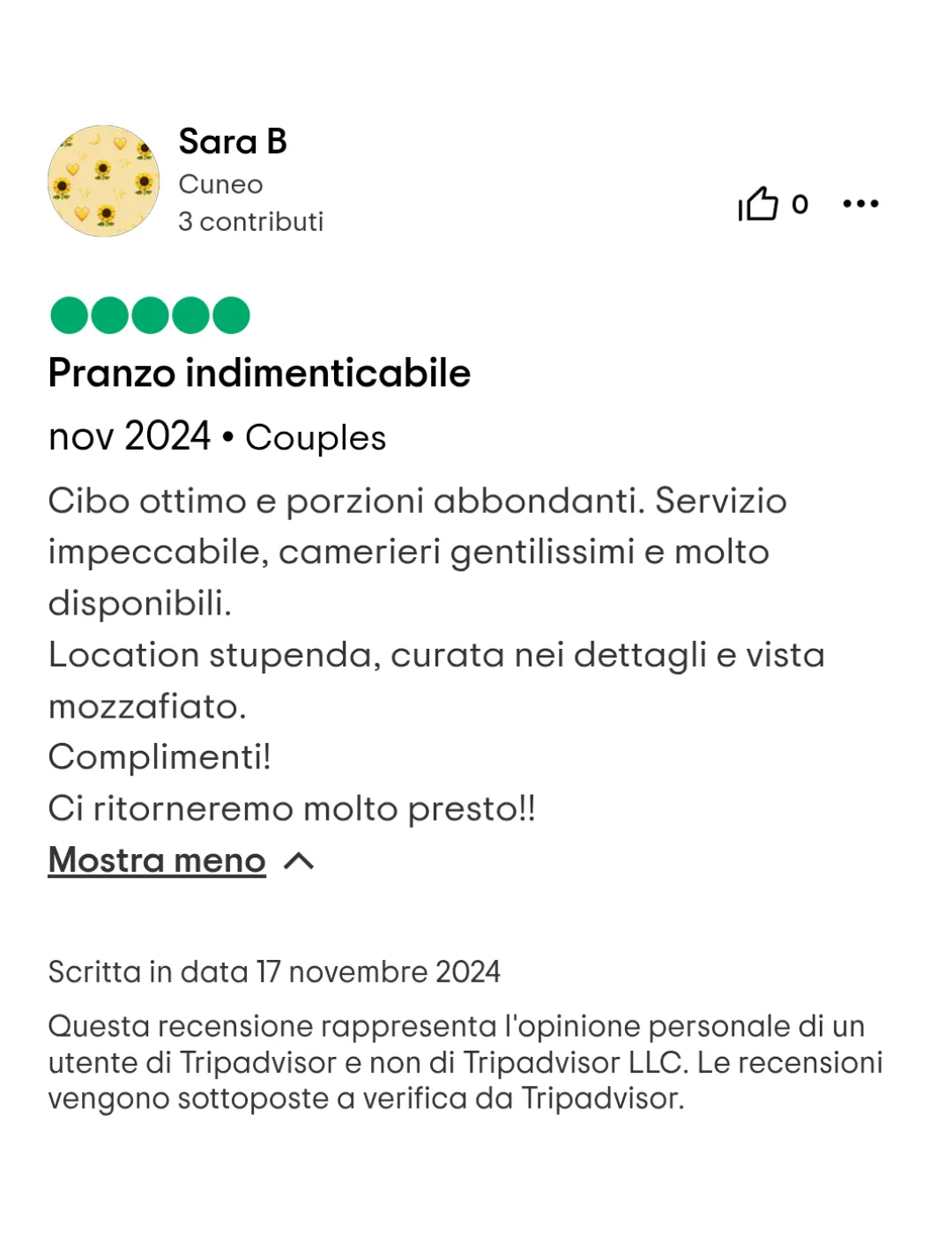 Recensione 6 Tripadvisor Ristorante Cuneo Vecchio Mulino
