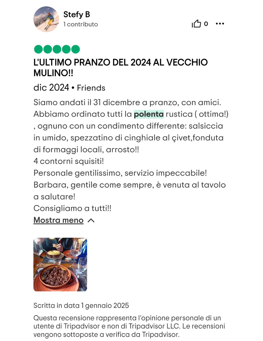 Recensione 8 Tripadvisor Polenta Mista Vecchio Mulino